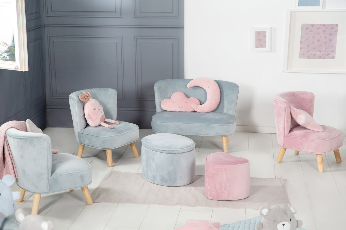Vorschaubild Polstermöbel-Serie 'Lil Sofa' in den Farben Hellblau, Silbergrau und Rosa