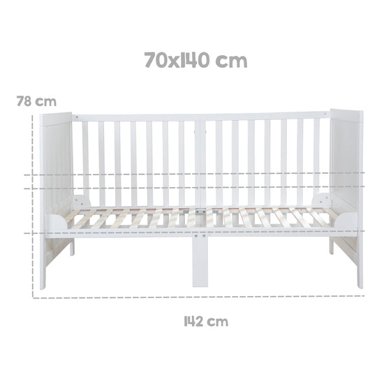 Lit enfant combiné EASY SLEEP 70x140 incl. coins de transformation - Bois blanc laqué – Infographie (13/17)