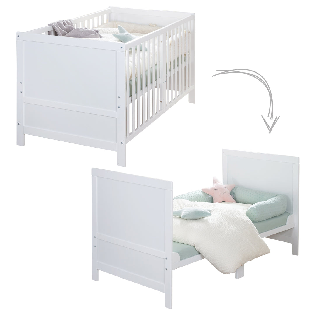 Lit enfant combiné EASY SLEEP 70x140 incl. coins de transformation - Bois blanc laqué – Infographie (14/17)