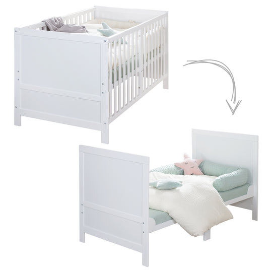 Lit enfant combiné EASY SLEEP 70x140 incl. coins de transformation - Bois blanc laqué – Infographie (14/17)