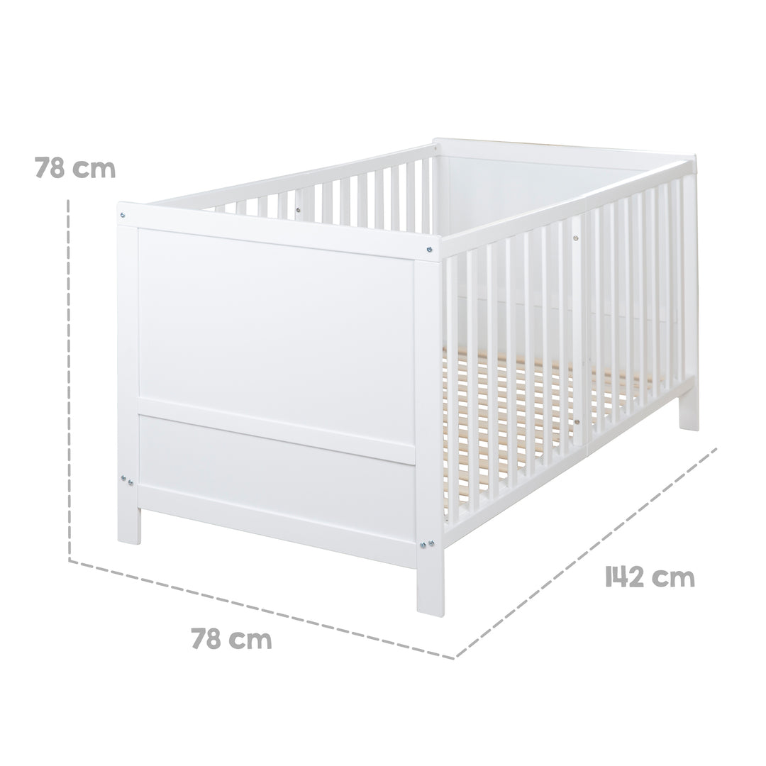 Lit enfant combiné EASY SLEEP 70x140 incl. coins de transformation - Bois blanc laqué – Infographie (15/17)