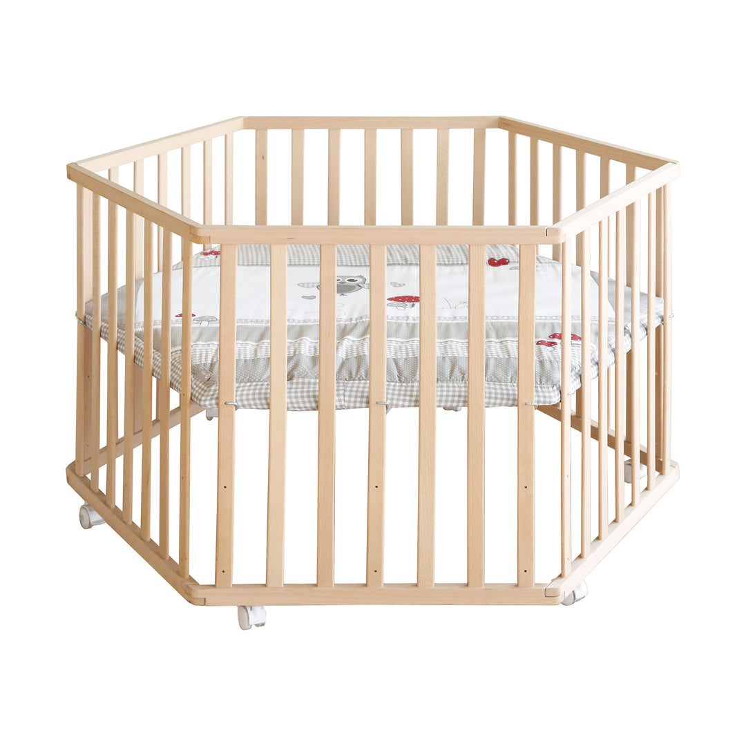 Playpen Hexagonal incl. Protective Insert 'Adam & Owl' - Wood Natural – Cutout (3/11)
