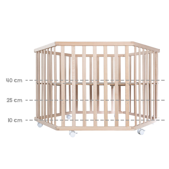 Playpen Hexagonal incl. Protective Insert 'Adam & Owl' - Wood Natural – Infographic (7/11)