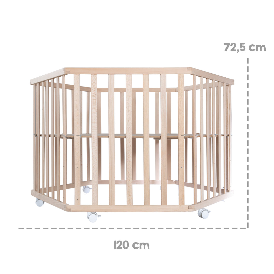 Playpen Hexagonal incl. Protective Insert 'Adam & Owl' - Wood Natural – Infographic (8/11)