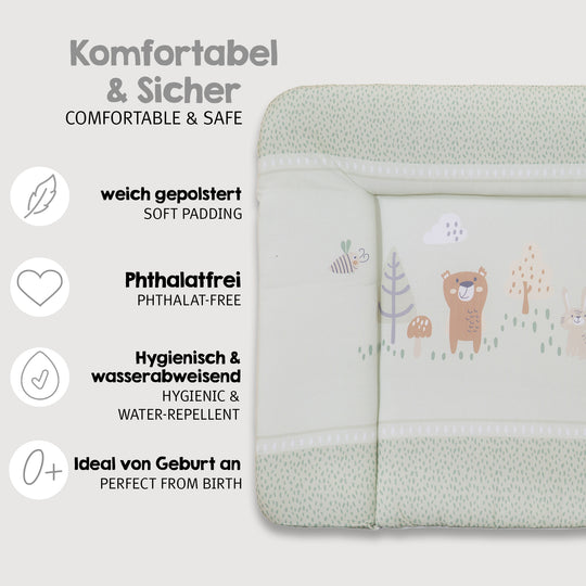 Matelas à langer 'Woodland Buddies' - 85 x 75 cm - Revêtu de PU - Vert pastel – Infographie (3/9)