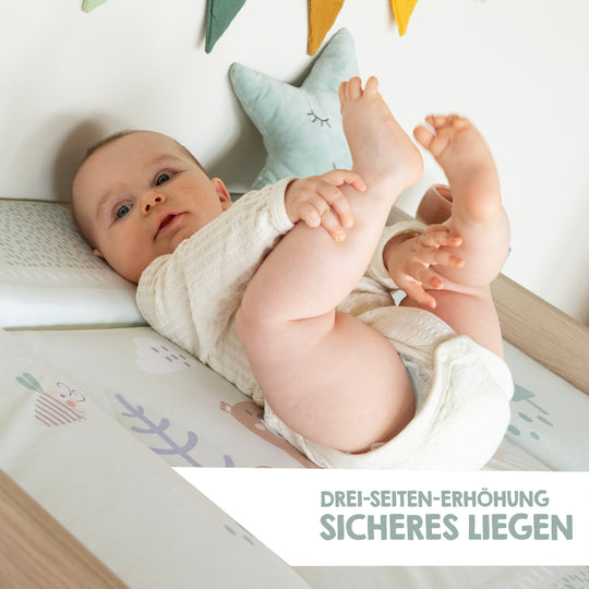 Matelas à langer 'Woodland Buddies' - 85 x 75 cm - Revêtu de PU - Vert pastel – Infographie (4/9)