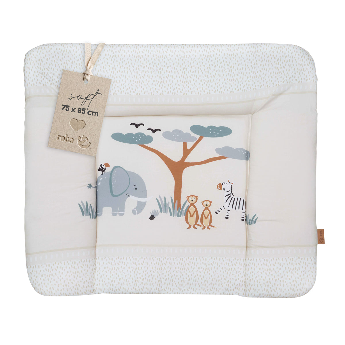 Colchoneta cambiador 'Savanna Friends' 85 x 75 cm - Revestido de PU - Elefante, cebra, suricata - Beige – Recorte (1/8)
