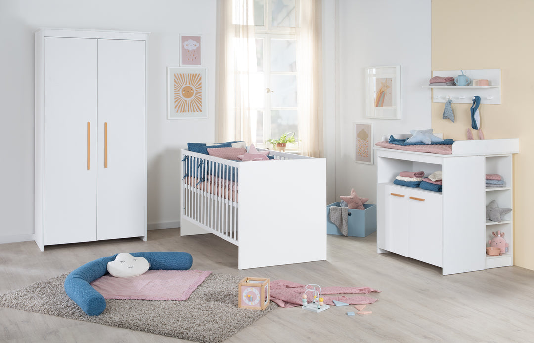 Room Set 'Lilo' - Convertible Cot Bed 70x140 + Changing Table + Wardrobe - White – Lifestyle Image (1/19)