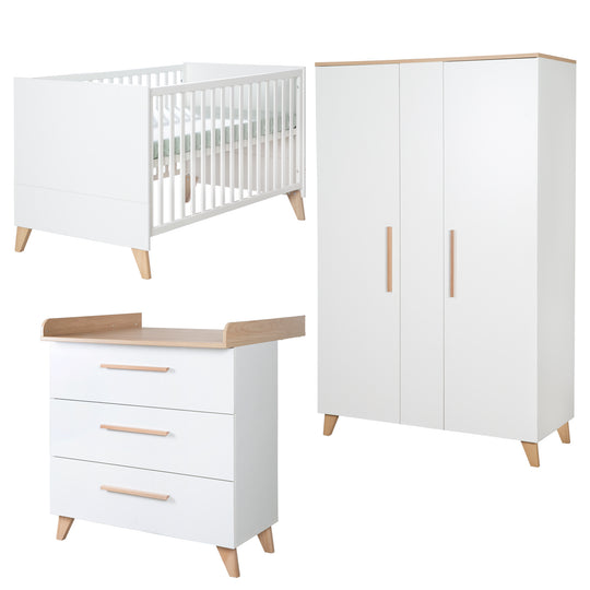 Room Set 'Leon' 3-Piece - Convertible Cot Bed 70x140 + Chest of Drawers + Cabinet 2,5-Door - White / Oak – Cutout (2/27)