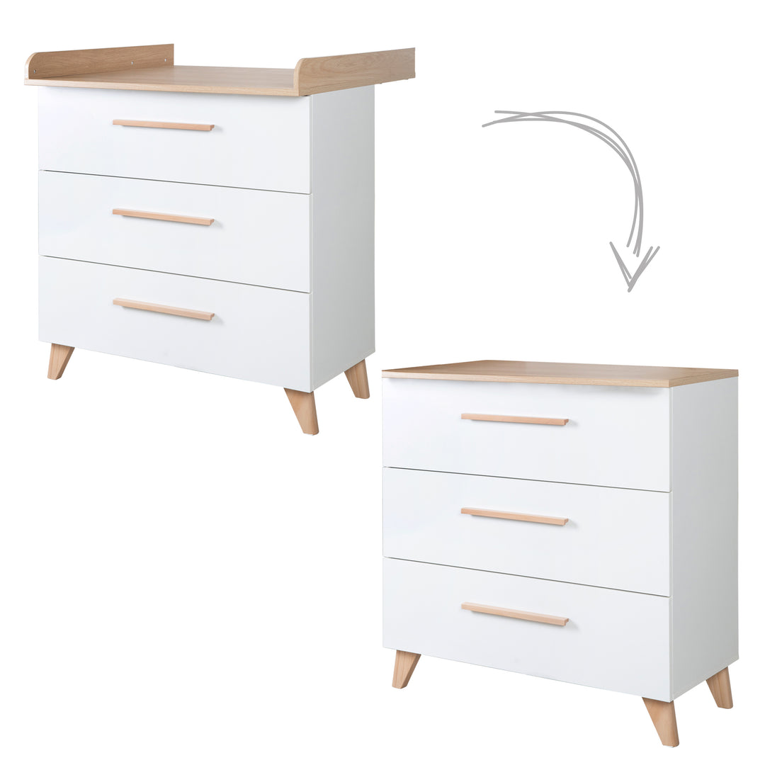 Room Set 'Leon' 3-Piece - Convertible Cot Bed 70x140 + Chest of Drawers + Cabinet 2,5-Door - White / Oak – Cutout (7/27)