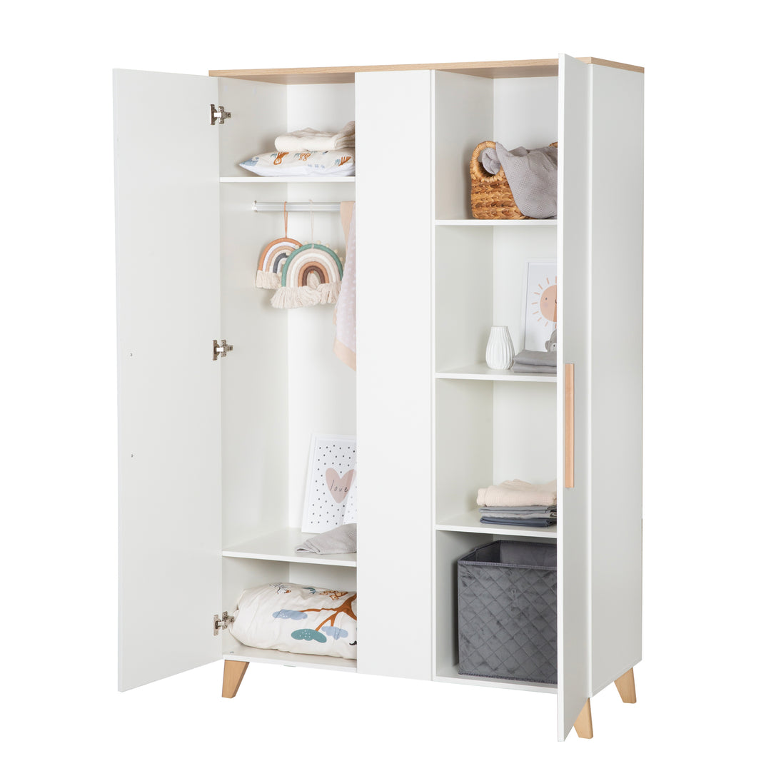 Room Set 'Leon' 3-Piece - Convertible Cot Bed 70x140 + Chest of Drawers + Cabinet 2,5-Door - White / Oak – Cutout (12/27)
