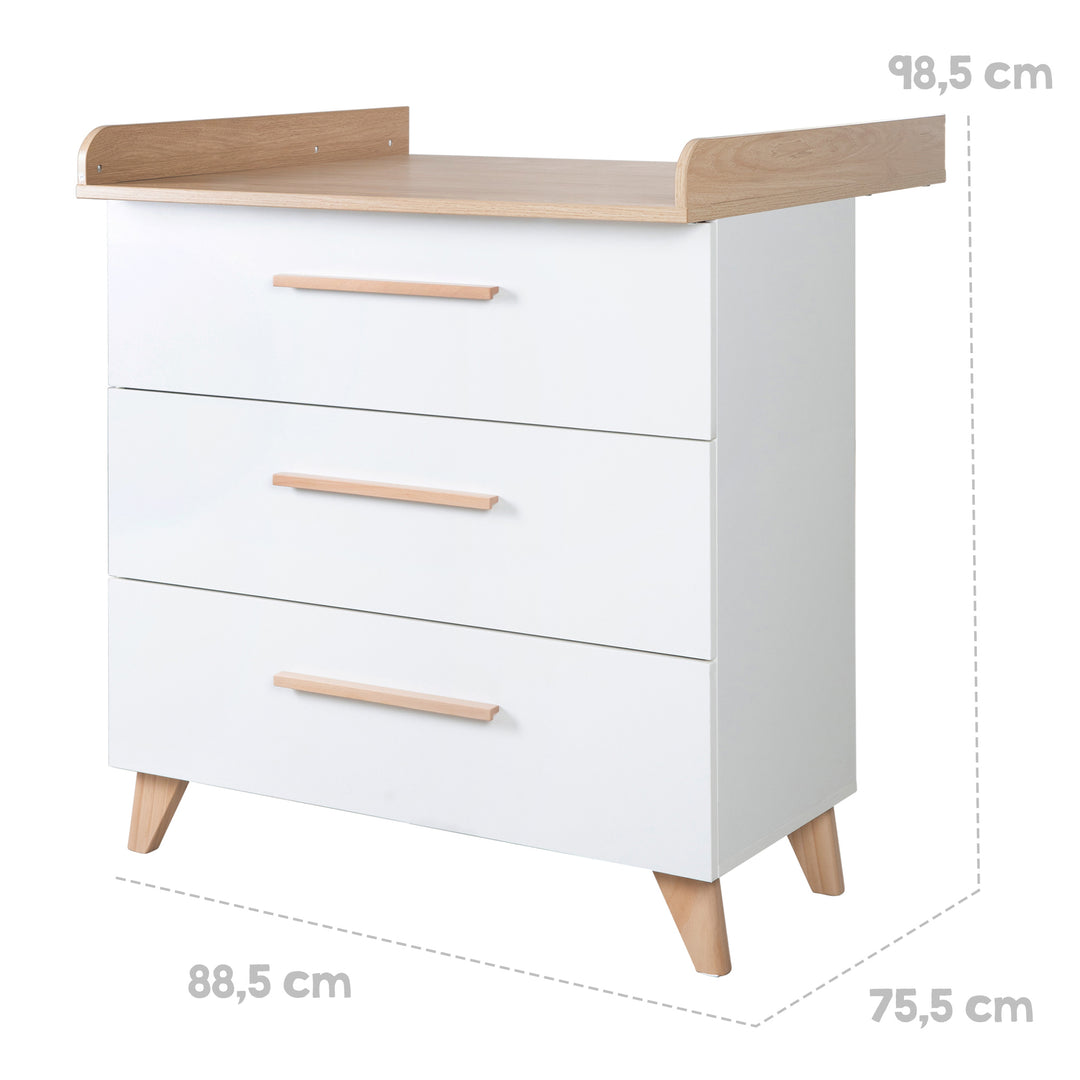 Room Set 'Leon' 3-Piece - Convertible Cot Bed 70x140 + Chest of Drawers + Cabinet 2,5-Door - White / Oak – Infographic (18/27)