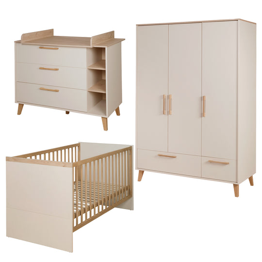 Nursery Set 'Jil' 3 pc - Crib + Baby Dresser + Wardrobe - Cashmere / Chestnut