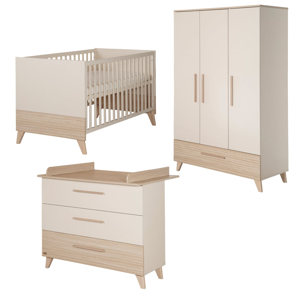 Kinderzimmer 'Sidney' 3-teilig - Kinderbett 70 x 140 cm + Kommode + Kleiderschrank - Cashmere / Eiche – Freisteller (2/28)