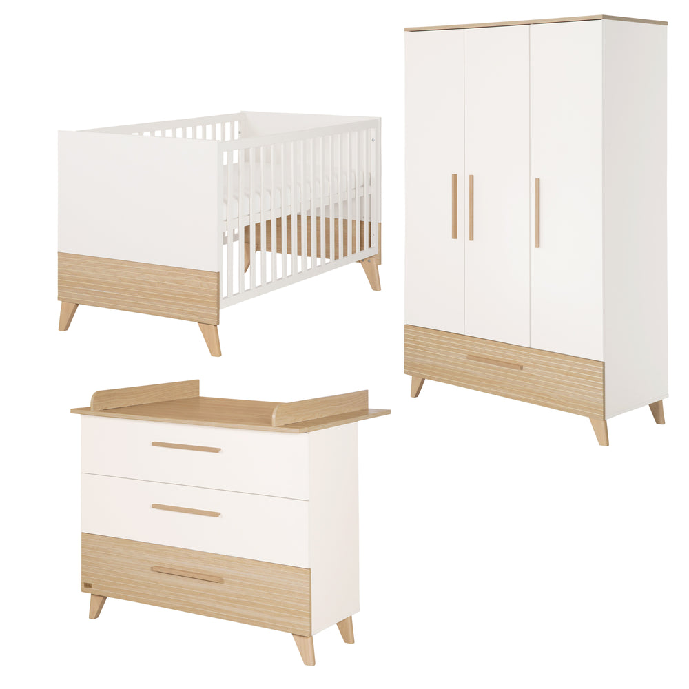 Set cameretta neonati 'Theo' 3pezzi - Letto 70x140 + cassettiera fasciatoio + armadio - Bianco / rovere – Ritaglio (2/47)