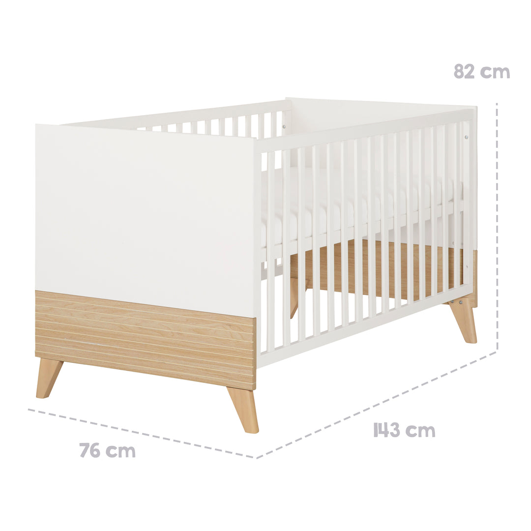 Nursery Set 'Theo' 3-Piece - Bed 70x140 + Changing Table + Wardrobe - White / Oak – Infographic (47/47)