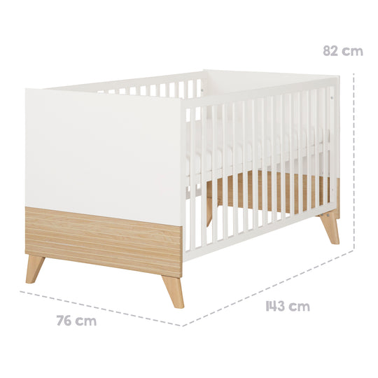 Nursery Set 'Theo' 3-Piece - Bed 70x140 + Changing Table + Wardrobe - White / Oak – Infographic (47/47)