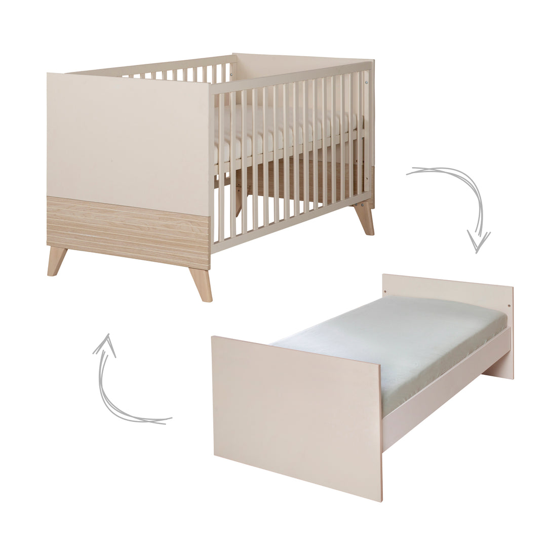 Grafik zum Umbau des Babybetts 'Sidney' in ein Juniorbett ohne Gitterstäbe