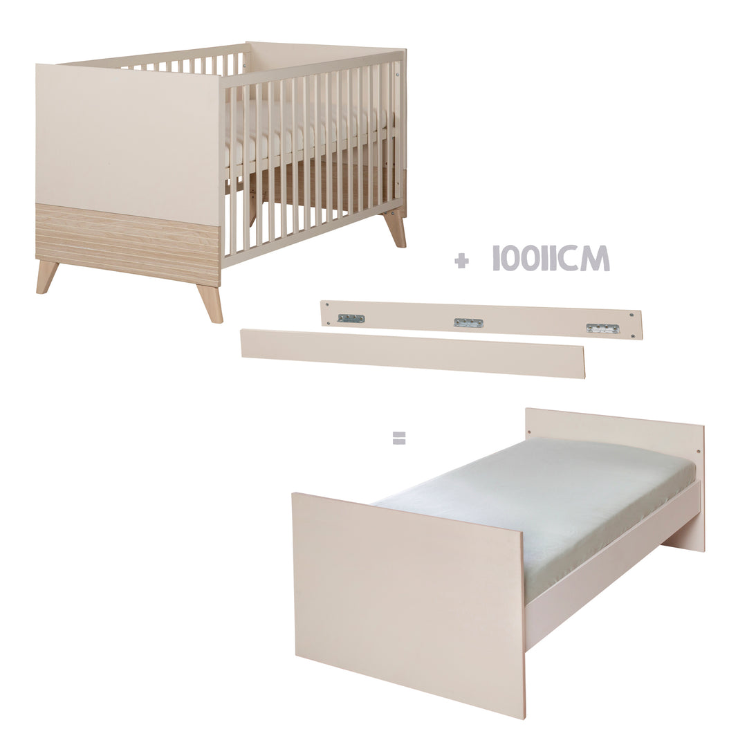 Grafik zum Umbau des Babybetts 'Sidney' in ein Juniorbett mit Umbauseiten 10011CM