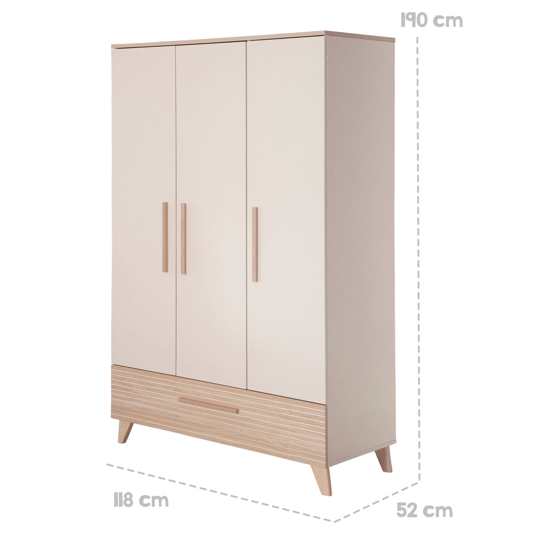 Maßgrafik des Kleiderschranks 'Sidney': Höhe 190 cm, Breite 118 cm, Tiefe 52 cm