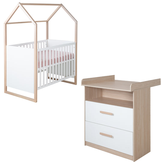 Mobilier bébé set cabane 2pièces - Blanc / décor chêne – Détourage (1/18)