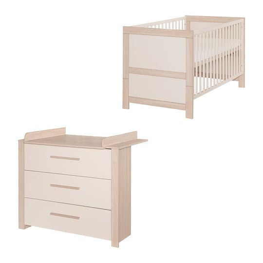 Furniture Set 'Momo' 2-Piece - Children's Bed 70x140 + Changing Table - Cashmere / Tristan Oak – Cutout (2/15)
