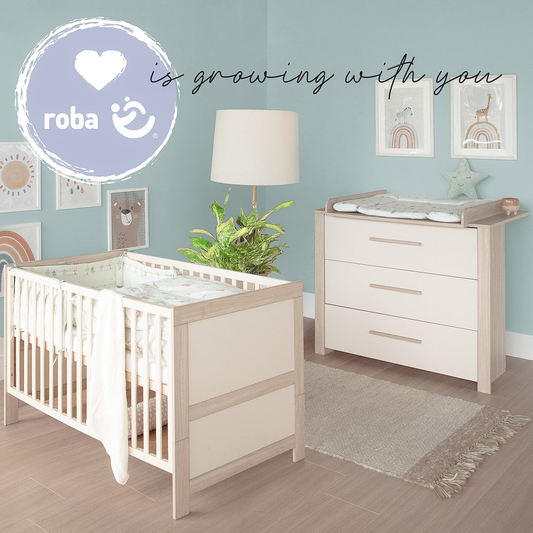 Furniture Set 'Momo' 2-Piece - Children's Bed 70x140 + Changing Table - Cashmere / Tristan Oak – Lifestyle Image (10/15)