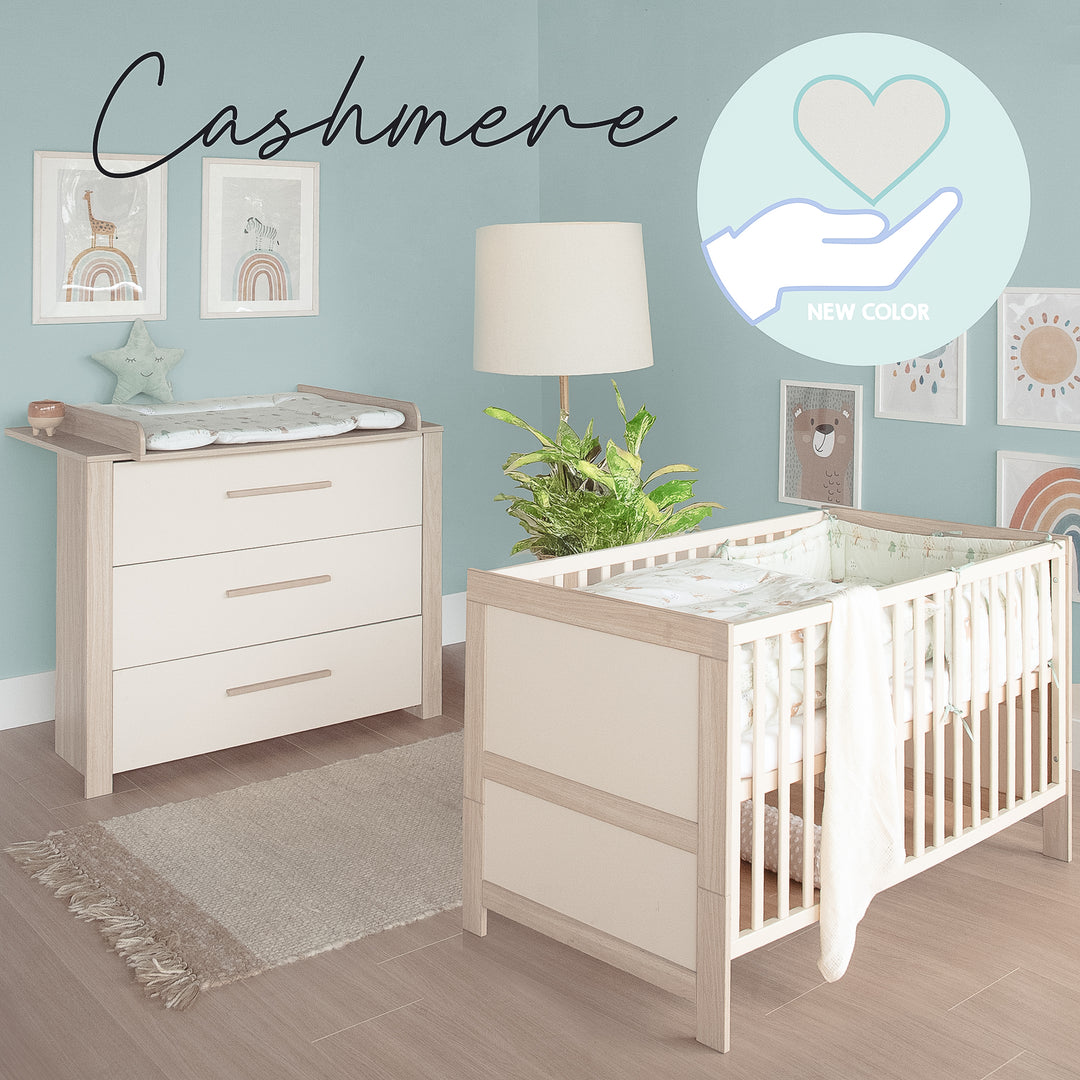 Furniture Set 'Momo' 2-Piece - Children's Bed 70x140 + Changing Table - Cashmere / Tristan Oak – Infographic (5/15)