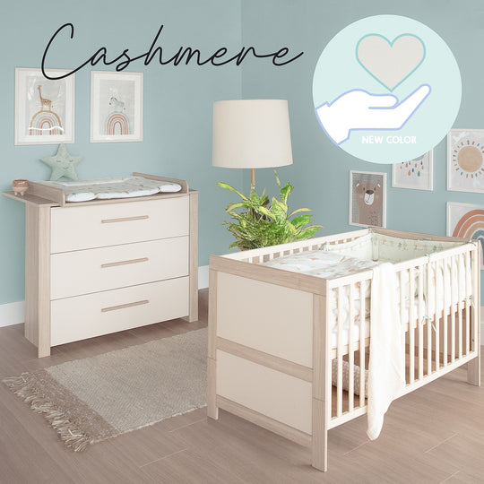 Furniture Set 'Momo' 2-Piece - Children's Bed 70x140 + Changing Table - Cashmere / Tristan Oak – Infographic (5/15)