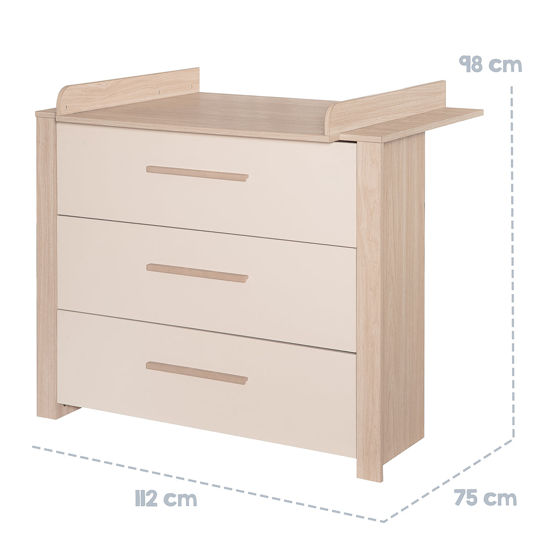 Furniture Set 'Momo' 2-Piece - Children's Bed 70x140 + Changing Table - Cashmere / Tristan Oak – Infographic (15/15)