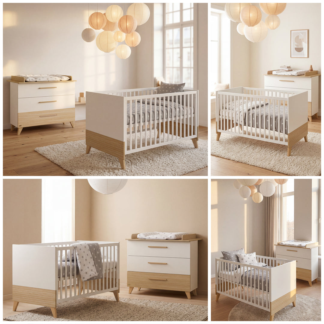 Furniture Set 'Theo' 2-Piece - Umbaubares Baby Cot 70x140 + Changing Table - White / Oak – Infographic (6/36)