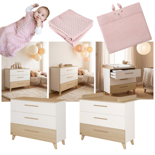 Furniture Set 'Theo' 2-Piece - Umbaubares Baby Cot 70x140 + Changing Table - White / Oak – Infographic (7/36)