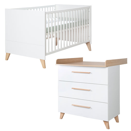 Furniture Set 'Leon' 2-Piece - Convertible Cot Bed 70x140 cm & Changing Table - White / Othello Oak – Cutout (2/18)
