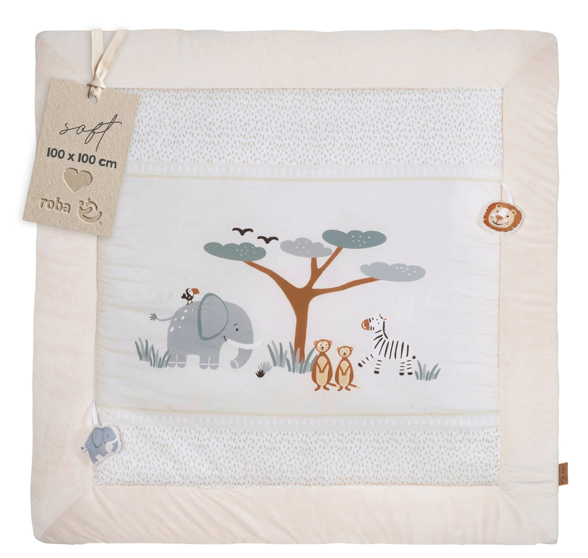Crawling & Play Blanket 'Savanna Friends' 100 x 100 cm Made of Cotton - Beige / White – Cutout (1/6)