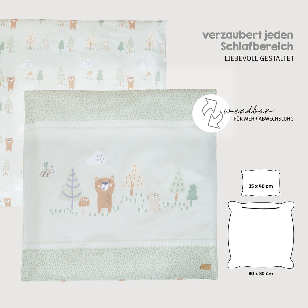 Cradle Bedding 'Woodland Buddies' 80 x 80 cm - Cotton Covers - Pastel Green – Infographic (6/15)