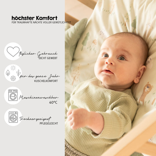 Cradle Bedding 'Woodland Buddies' 80 x 80 cm - Cotton Covers - Pastel Green – Infographic (4/15)