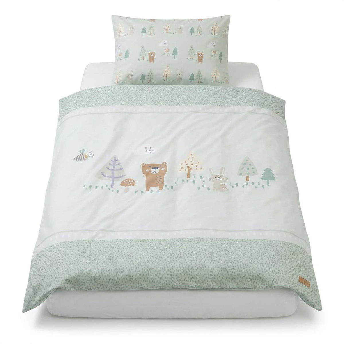 Linge de lit enfant 'Woodland Buddies' - Housse 100 x 135 cm - Vert pastel – Détourage (1/12)