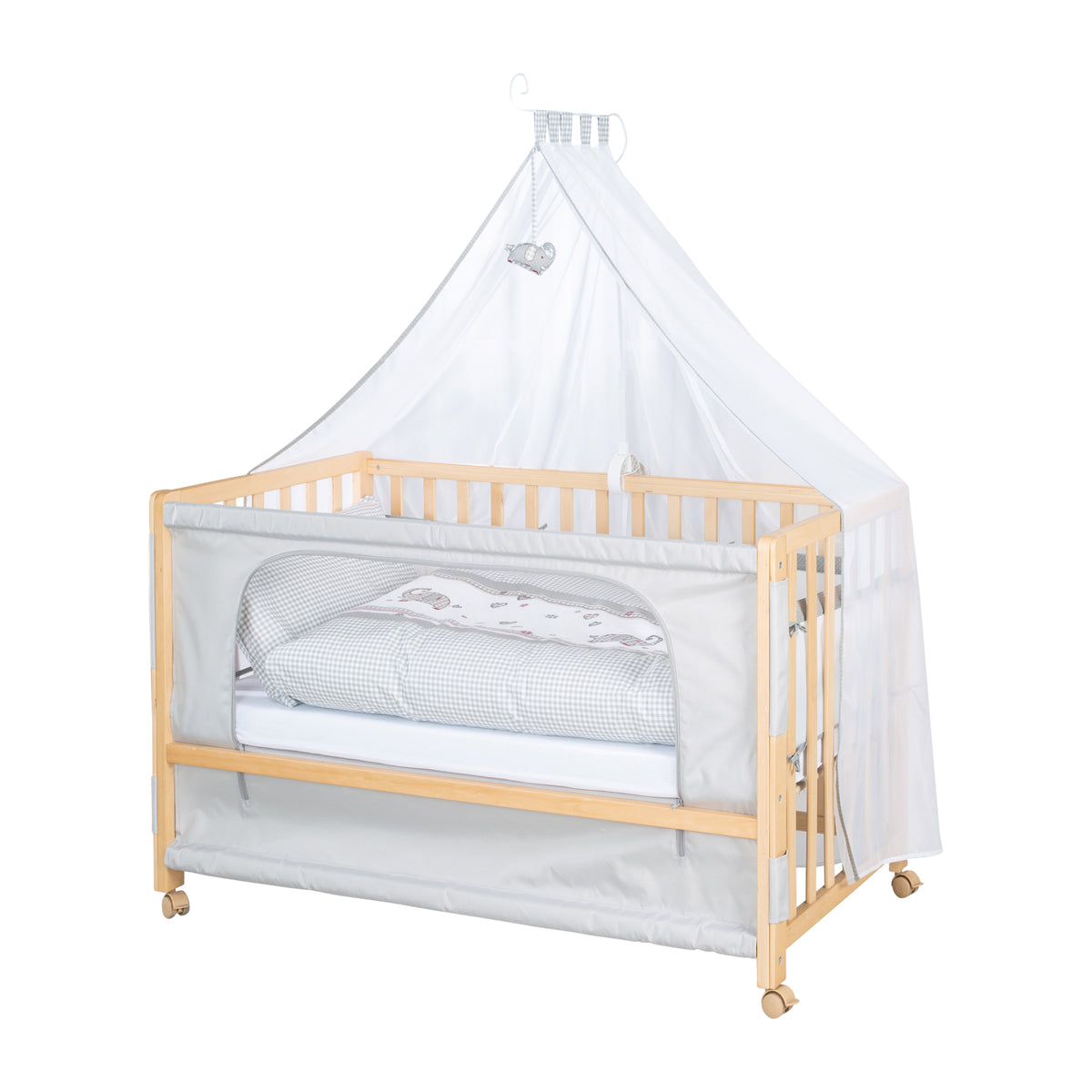 Room bed 'Jumbo twins gris' 60 x 120 cm + équipement textile - Bois naturel – Détourage (1/10)