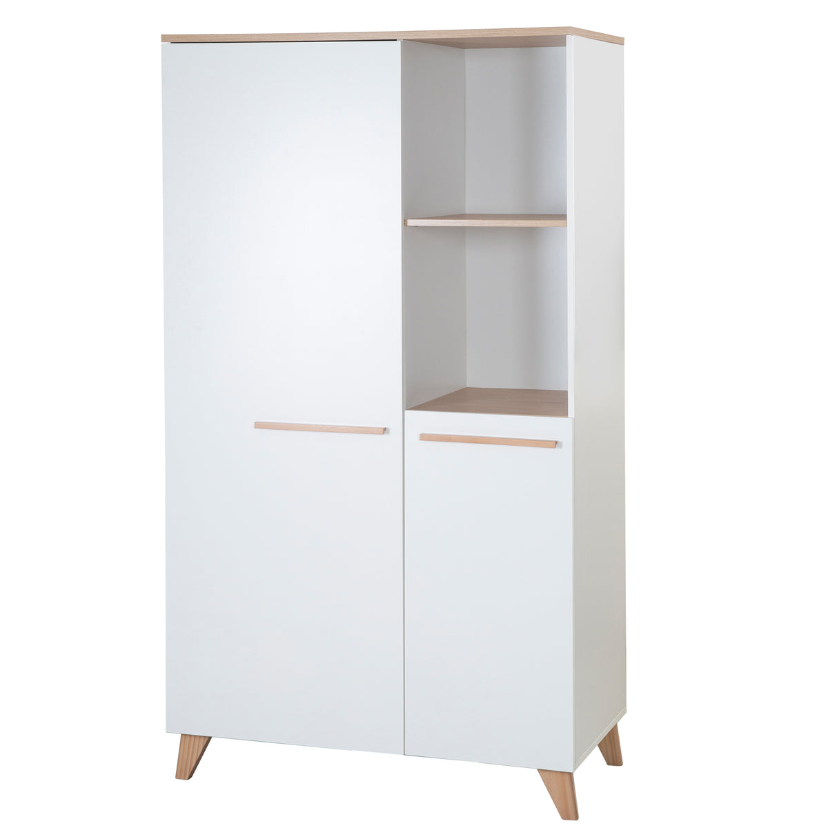 Armoire enfant 2portes 'Leon' - Poignées + pieds en bois massif - Blanc / othello chêne – Détourage (1/9)