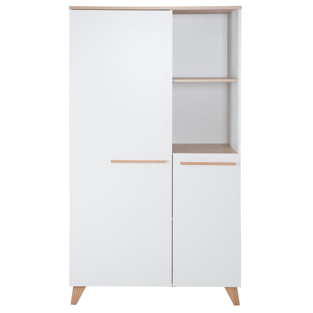 Armoire enfant 2portes 'Leon' - Poignées + pieds en bois massif - Blanc / othello chêne – Détourage (5/9)