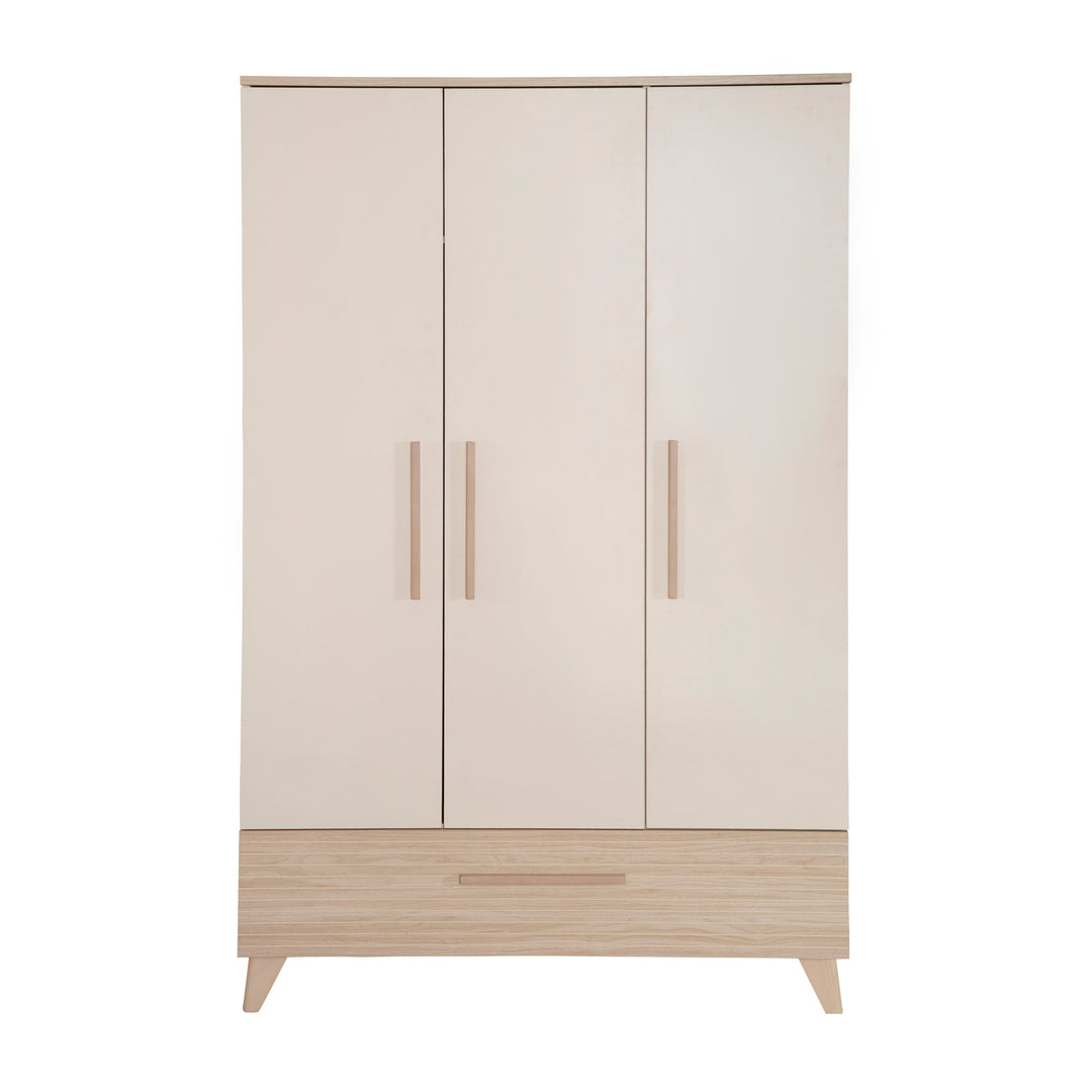 Kinderkleiderschrank 'Sidney' 3-türig - Füße und Griffe aus Massivholz - Cashmere / Dekor Eiche – Freisteller (1/9)