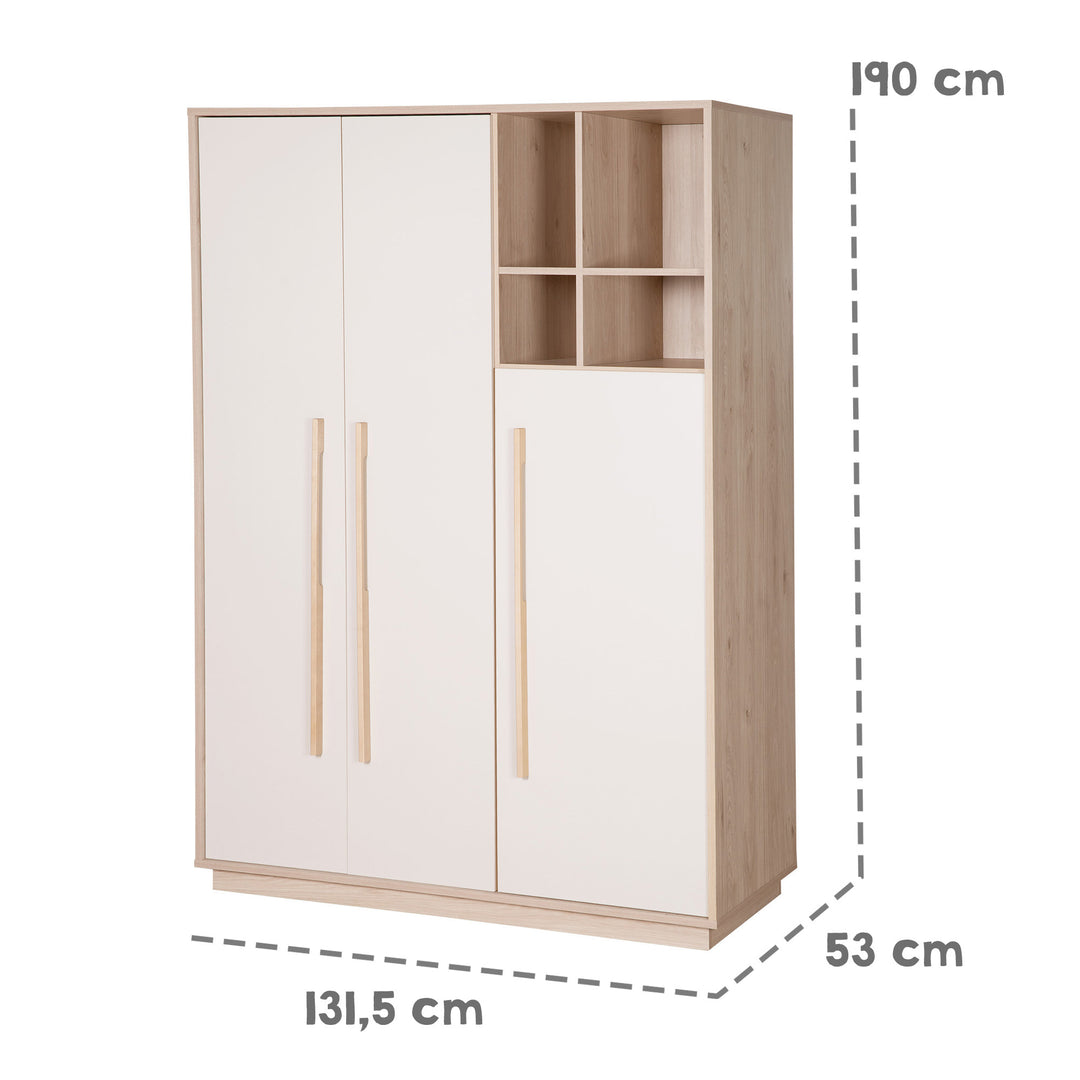 Wardrobe 'Elva' 3-Door with Open Compartment - Soft-Close - Cashmere / Virginia Chestnut – Infographic (7/8)