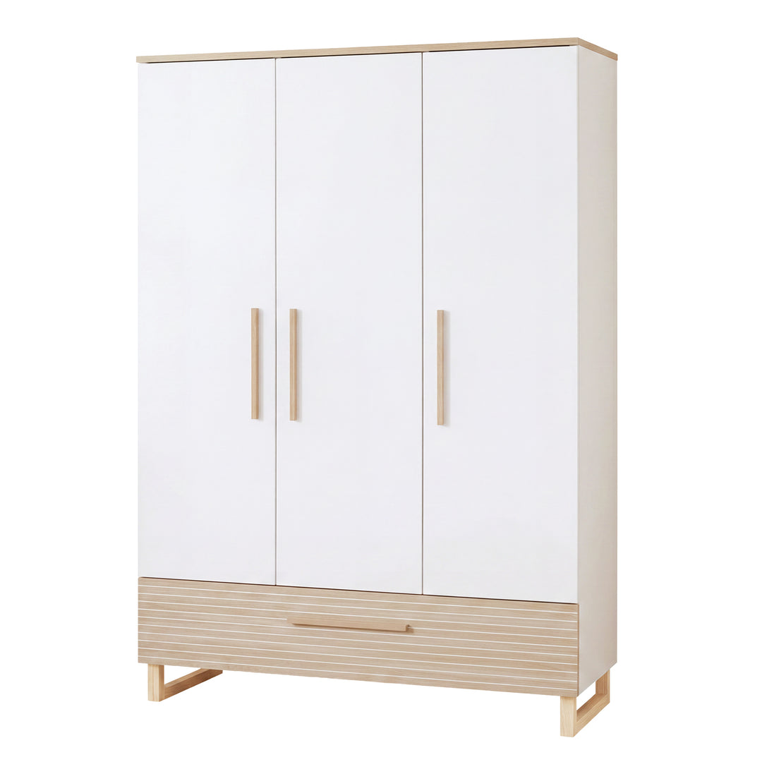 Armoire enfant 'Noah' 3portes - Haute qualité rainures fraisées - Blanc / tristan chêne – Détourage (1/8)