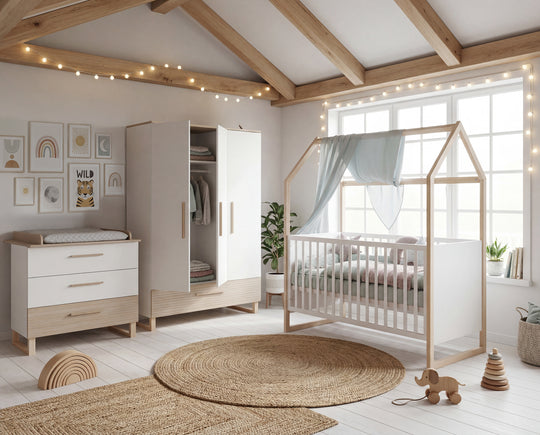 Armario infantil 'Noah' 3puertas - Alta calidad ranuras - Blanco / tristan roble – Foto ambientada (3/8)