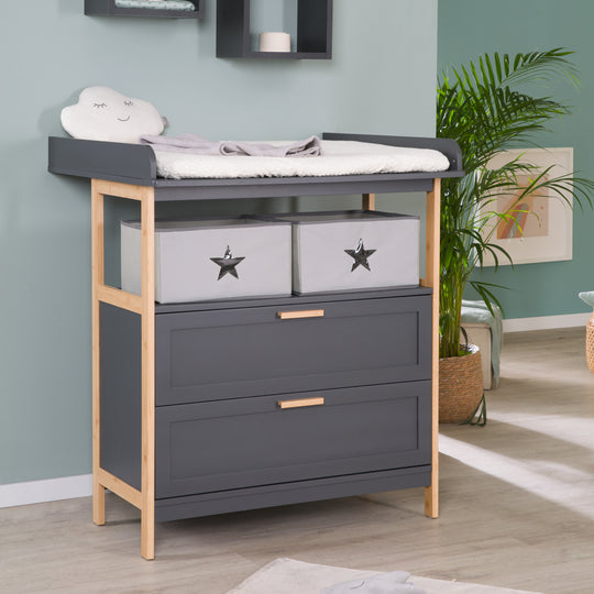 Changing Table 'Berlin' with 2 Drawers - Anthracite / Bamboo – Lifestyle Image (2/9)
