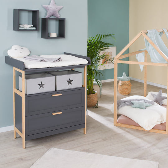 Changing Table 'Berlin' with 2 Drawers - Anthracite / Bamboo – Lifestyle Image (9/9)
