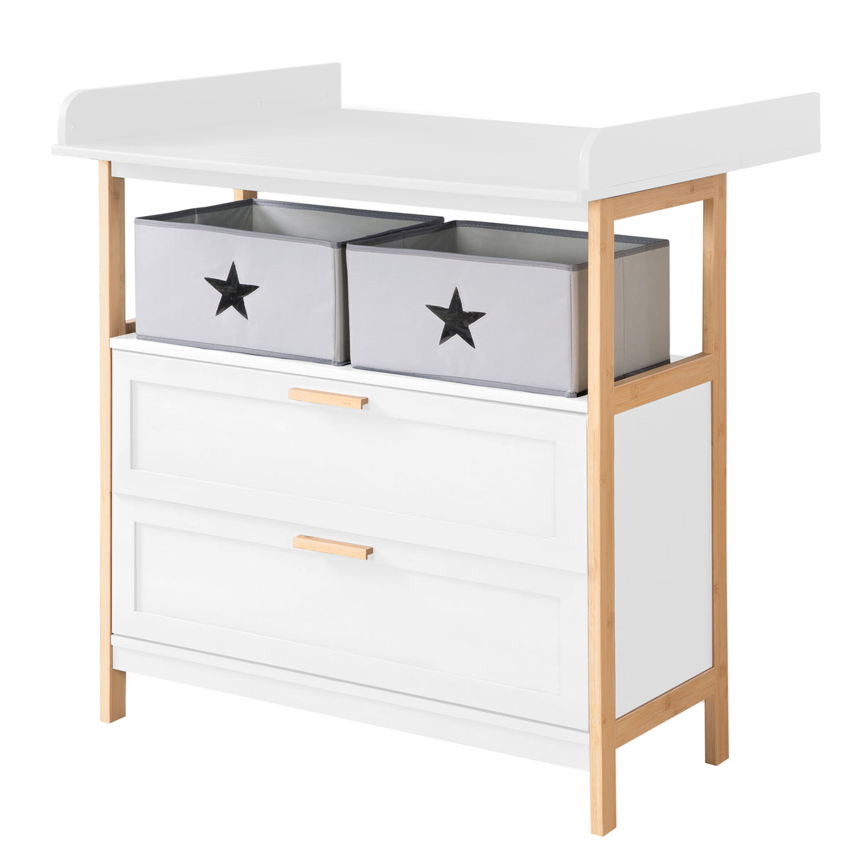 Changing Table 'Berlin' with 2 Drawers - White / Bamboo – Cutout (1/7)