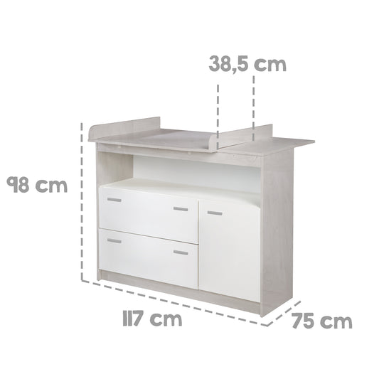 Wickelkommode 'Julia' inkl. Ansatz, 2 Schubladen, 1 Tür, Wickelhöhe 90,5 cm – Infografik (5/10)