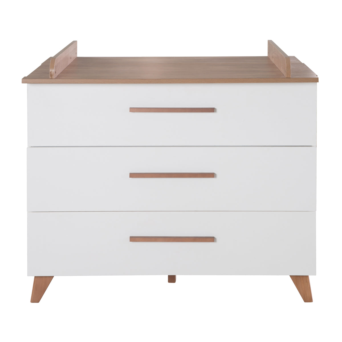 Commode à langer 'Ole' - 3 Tiroirs incl. poignées en bois & pieds - Chêne / blanc – Détourage (1/16)