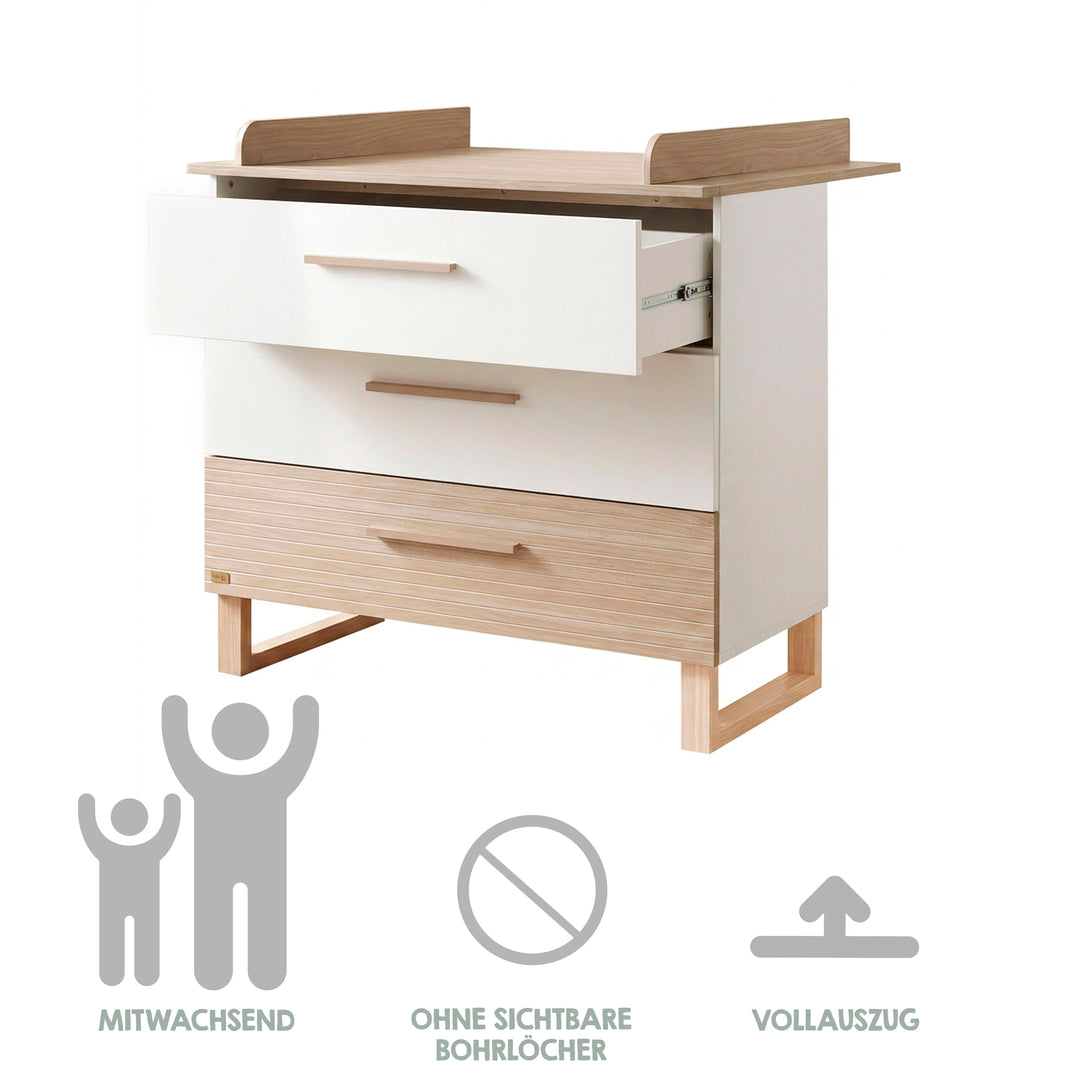 Changing Table 'Noah' with Drawers - Convertible - White / Tristan Oak – Infographic (7/13)